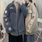 Couple Badge-accent Loose-fit Fleece Jacket