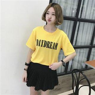 Short-sleeve Lettering T-shirt Yellow - One Size