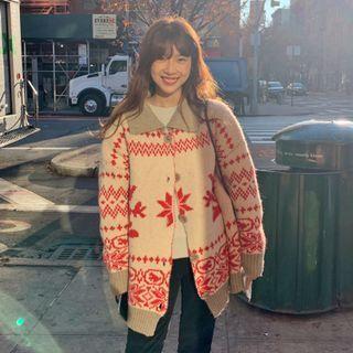Print Collared Cardigan Almond - One Size