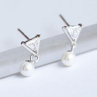 S925 Silver Faux-pearl Rhinestone Stud Earrings