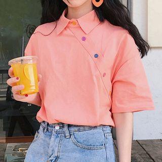 Button Detail Short-sleeve Blouse