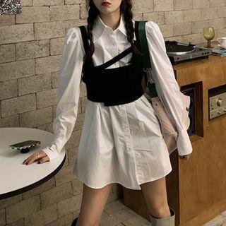Long-sleeve Plain Shirtdress / Knit Camisole Top