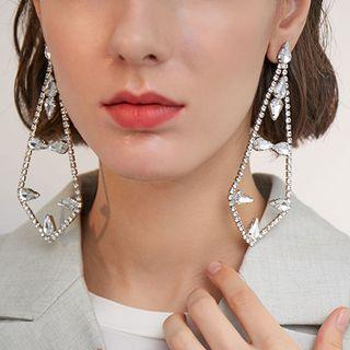 Rhinestone Dangle Earring 1 Pair - 925 Silver - White - One Size