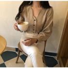 Long-sleeve Loose-fit Blouse Almond - One Size