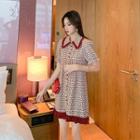 Short-sleeve Chiffon Cherry Printed Mini Dress