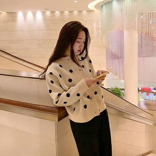Crewneck Polka Dot Knit Cardigan