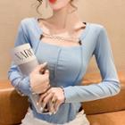 Long-sleeve Chained Square-neck Top