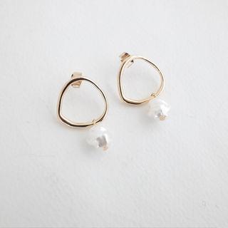Faux-pearl Charm Hoop Earrings Gold - One Size