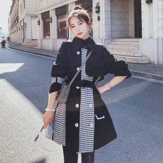Double Breasted Gingham Panel Trench Coat
