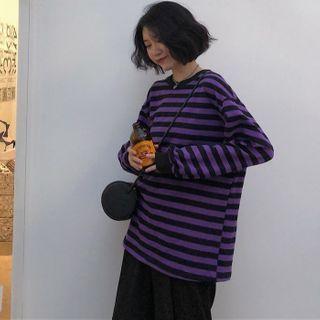 Striped Sweatshirt Stripes - Black & Purple - One Size