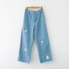 Cat Print Wide-leg Jeans