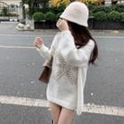 Round-neck Beaded Furry Knit Sweater