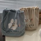 Rabbit Embroidered Corduroy Tote Bag