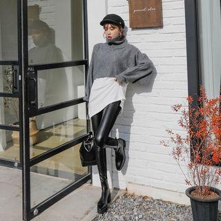 Faux-leather Ribbed Pants One Size