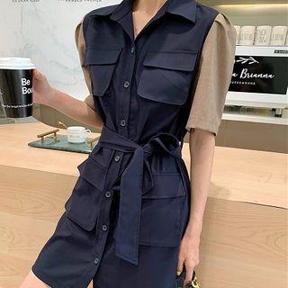 Short-sleeve Mini A-line Shirtdress As Shown In Figure - One Size