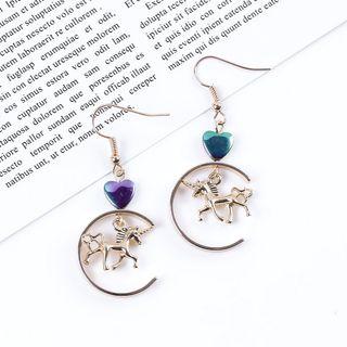 Iridescent Unicorn & Heart Dangle Earring