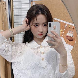 Ruffle Trim Open-knit Blouse
