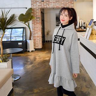 Hooded Lettering Brushed Fleece Lined Dress