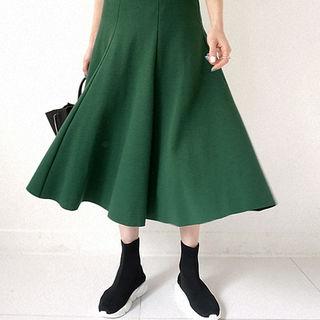 Band-waist Flared Long Skirt