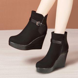Buckled Platform Wedge Ankle Boots
