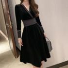 Long-sleeve Chain Detail Midi A-line Dress