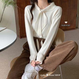 Tie-neck Plain Knit Top