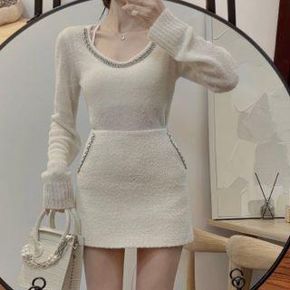Chain Knit Top / Mini Pencil Skirt