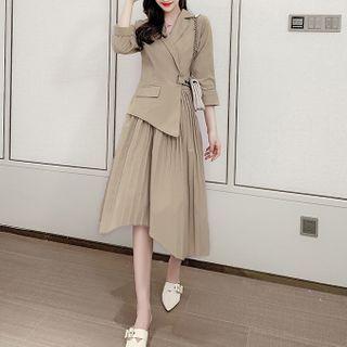 Mock Two-piece 3/4-sleeve Midi Collared Dress