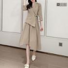 Mock Two-piece 3/4-sleeve Midi Collared Dress