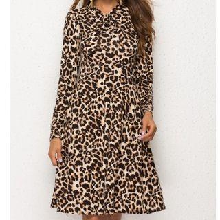 Leopard Long-sleeve A-line Dress