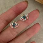 Butterfly Stud Earring 1 Pair - Silver Pin - White & Red - One Size