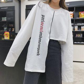 Lettering Asymmetric Hem Long Sleeve T-shirt