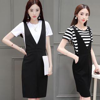 Short Sleeve Mock Two-piece Dress