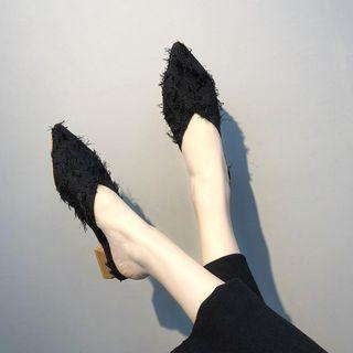 Fringed Block Heel Mules