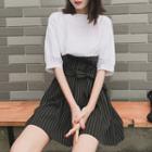 Mock Two-piece Short-sleeve Striped A-line Dress