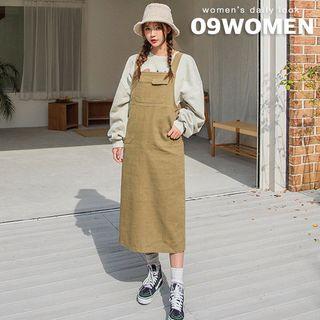 Multi-pocket Napped Long Pinafore Dress
