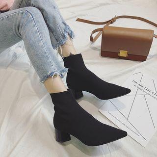 Fabric Panel Block Heel Ankle Boots