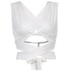 Plain V-neck Open Back Criss-cross Top White - One Size