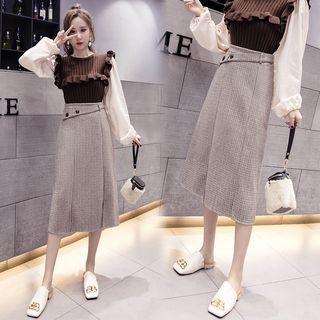 High-waist Tweed Split Hem Skirt