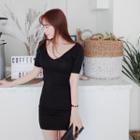 V-neck Short-sleeve Knit Minidress