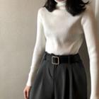Mock Two Piece Long-sleeve Ribbed Knit Top