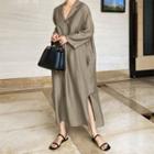 Long-sleeve V-neck Maxi Shirtdress
