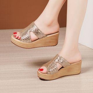 Platform Wedge Heel Sequined Slide Sandals