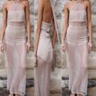 Halter Mesh Panel Maxi Dress