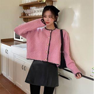 Contrast-trim Boucl  Cardigan