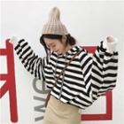 Striped Puff-sleeve Hooded Pullover