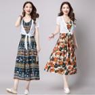 Set: Short-sleeve Light Jacket + Print Sleeveless Dress