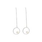 Sterling Silver Simple Fashion Geometric Round Freshwater Pearl Tassel Earrings Silver - One Size