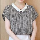 Contrast Collar Gingham Short-sleeve Top