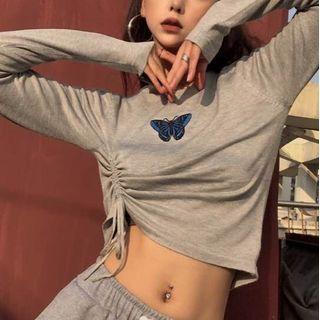 Butterfly Embroidered Cropped Knit Top